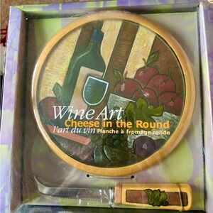 Joie Wine Art Cheese Board Set with Knife, NIB